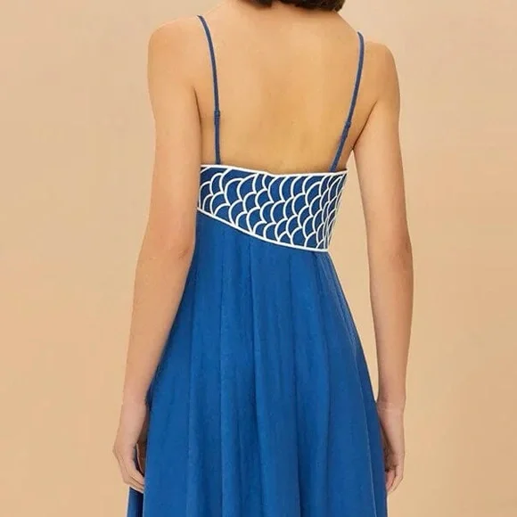 farm rio blue fish dress Off-White Sea Of Fish Embroidered Midi Dress – FARM Rio main image 1